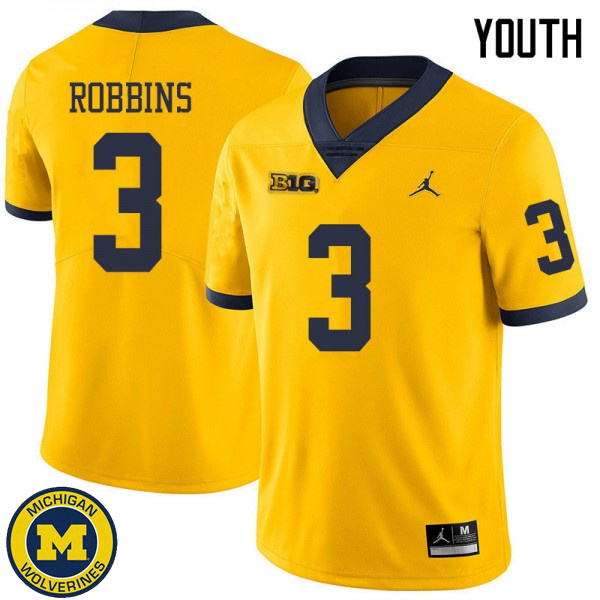 Youth University of Michigan #3 Brad Robbins Yellow Jordan Brand Fashion Jersey